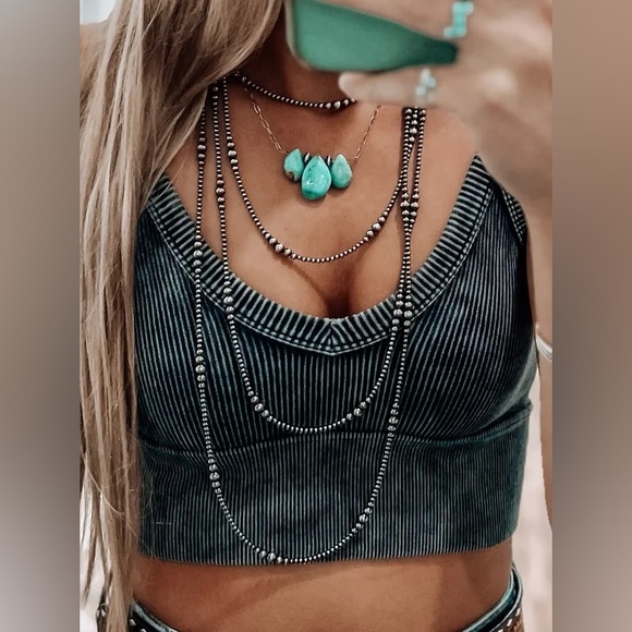 Other - NWT Washed Ash Black Ribbed V Neck Brami Crop Top Bralette Bra